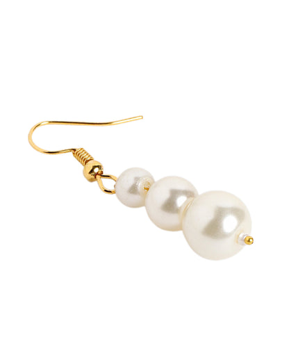 Gold Plated Double Strand Graduating Pearl Necklace with Earring Set