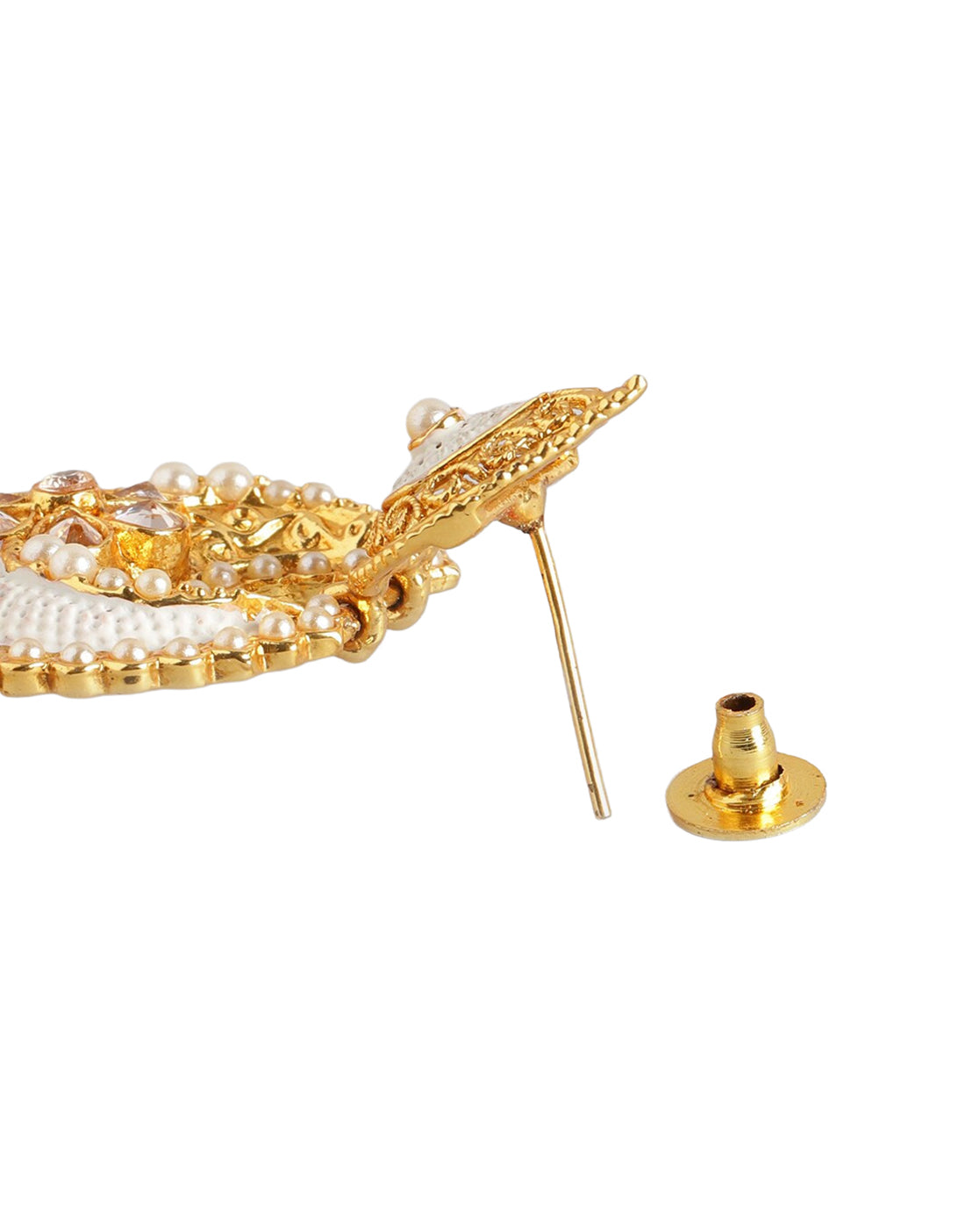 Gold Plated Kundan Teardrop &amp; Filigree Dangler Jhumka Earrings with Pearl Drop