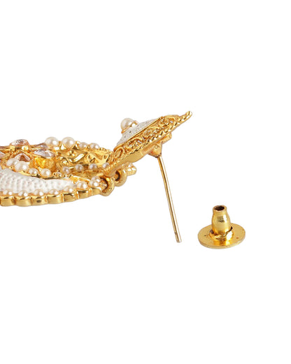 Gold Plated Kundan Teardrop &amp; Filigree Dangler Jhumka Earrings with Pearl Drop