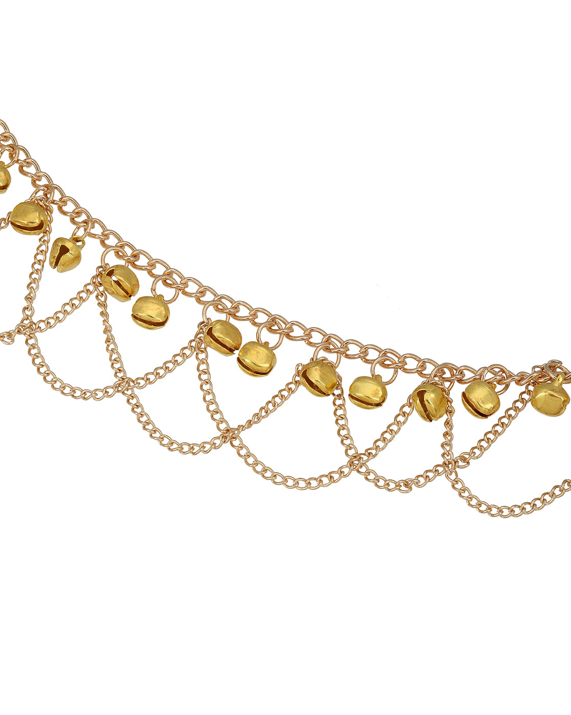Gold Plated Dainty Layered Chain Anklet with Bells