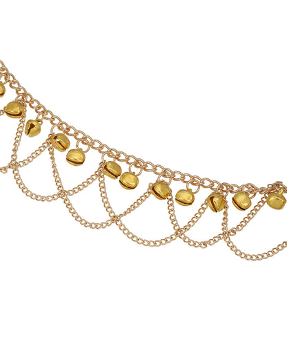 Gold Plated Dainty Layered Chain Anklet with Bells