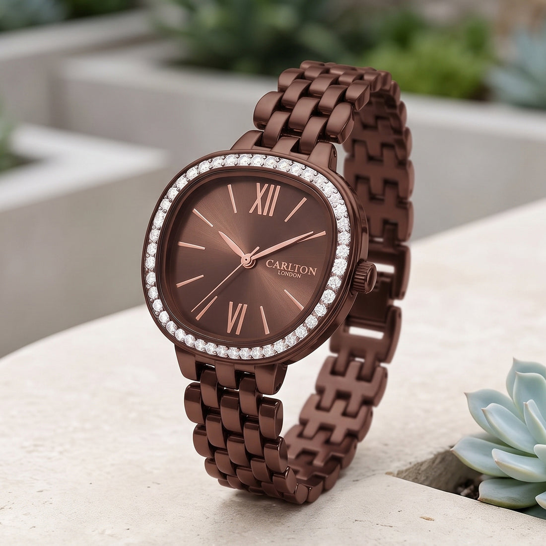 Carlton London Maisie Women’s Watch - Brown Rectangle Dial, Brown Stainless Steel Strap - MSSBBRN