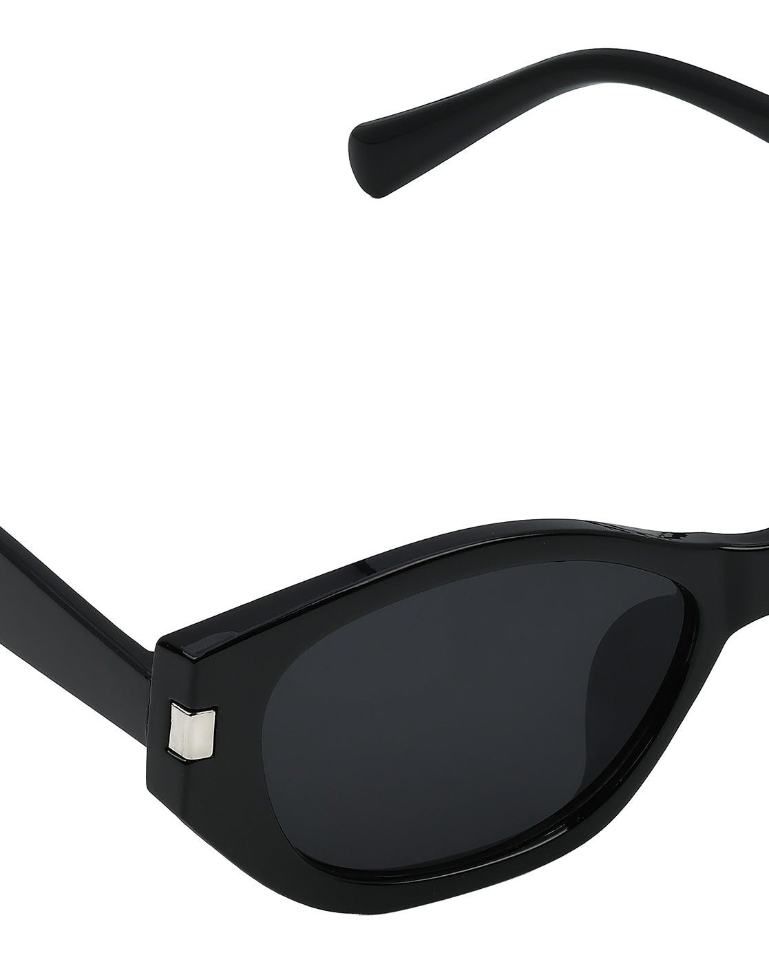 Women Black &amp; Silver Toned UV Protected Black Lens Oval Sunglasses