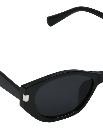 Women Black &amp; Silver Toned UV Protected Black Lens Oval Sunglasses