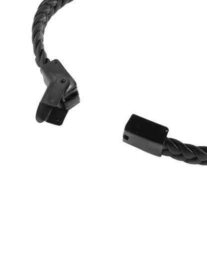 Men Black Toned Faux Leather Bracelet
