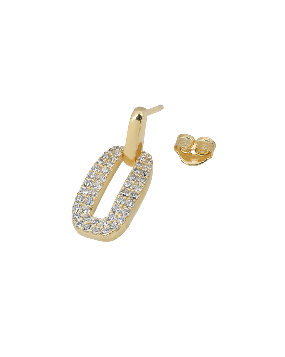 18Kt Gold-Plated CZ-Studded Oval Link Drop Earrings