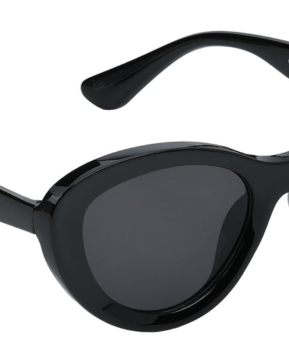 Women Black Toned UV Protected Black Lens Cateye Sunglasses