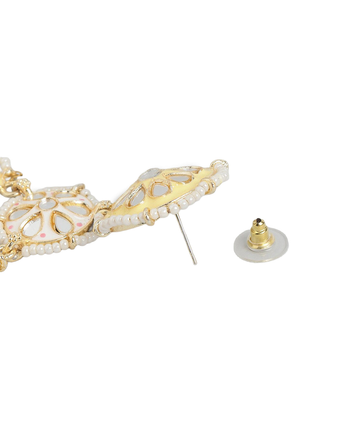 Gold Plated Mirror Studded Enamel &amp; Pearl Chandbali Earrings