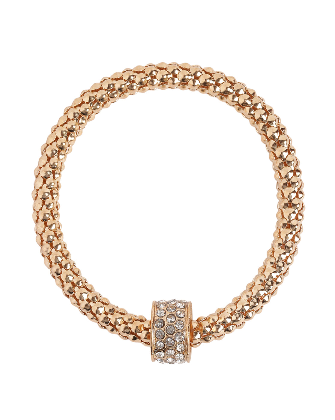 Set of 3 Tri-Color CZ Studded Charm with Popcorn Chain Stretchable Bracelets