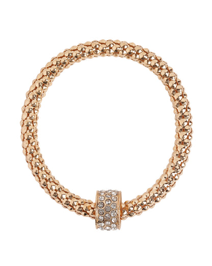 Set of 3 Tri-Color CZ Studded Charm with Popcorn Chain Stretchable Bracelets