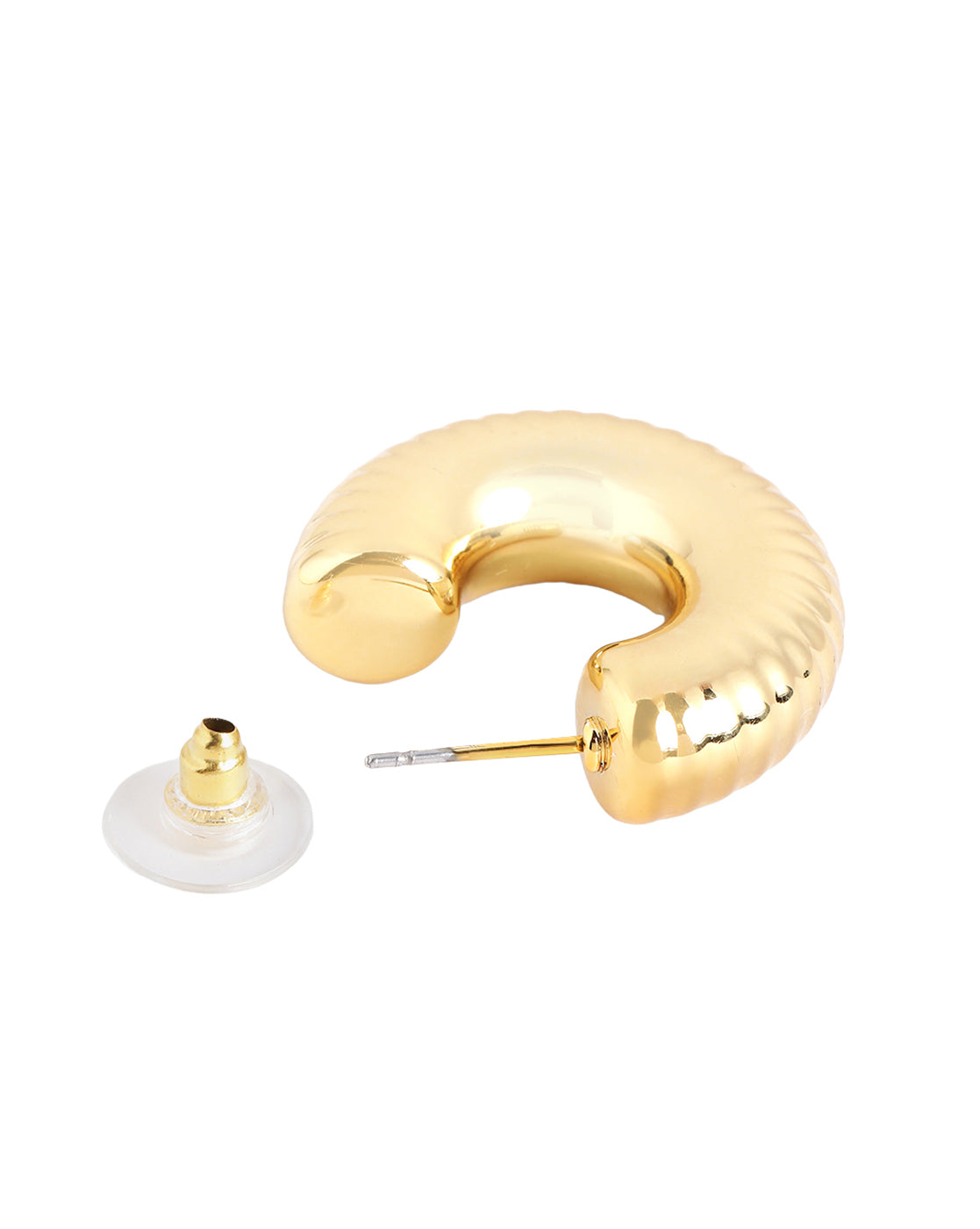 Gold Plated Bold Fluted Textured Half Hoop Earring