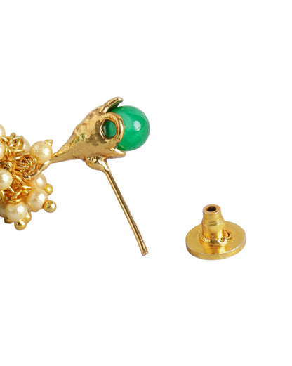 Gold Plated Ethnic Statement Earrings with Pearl &amp; Green Beads