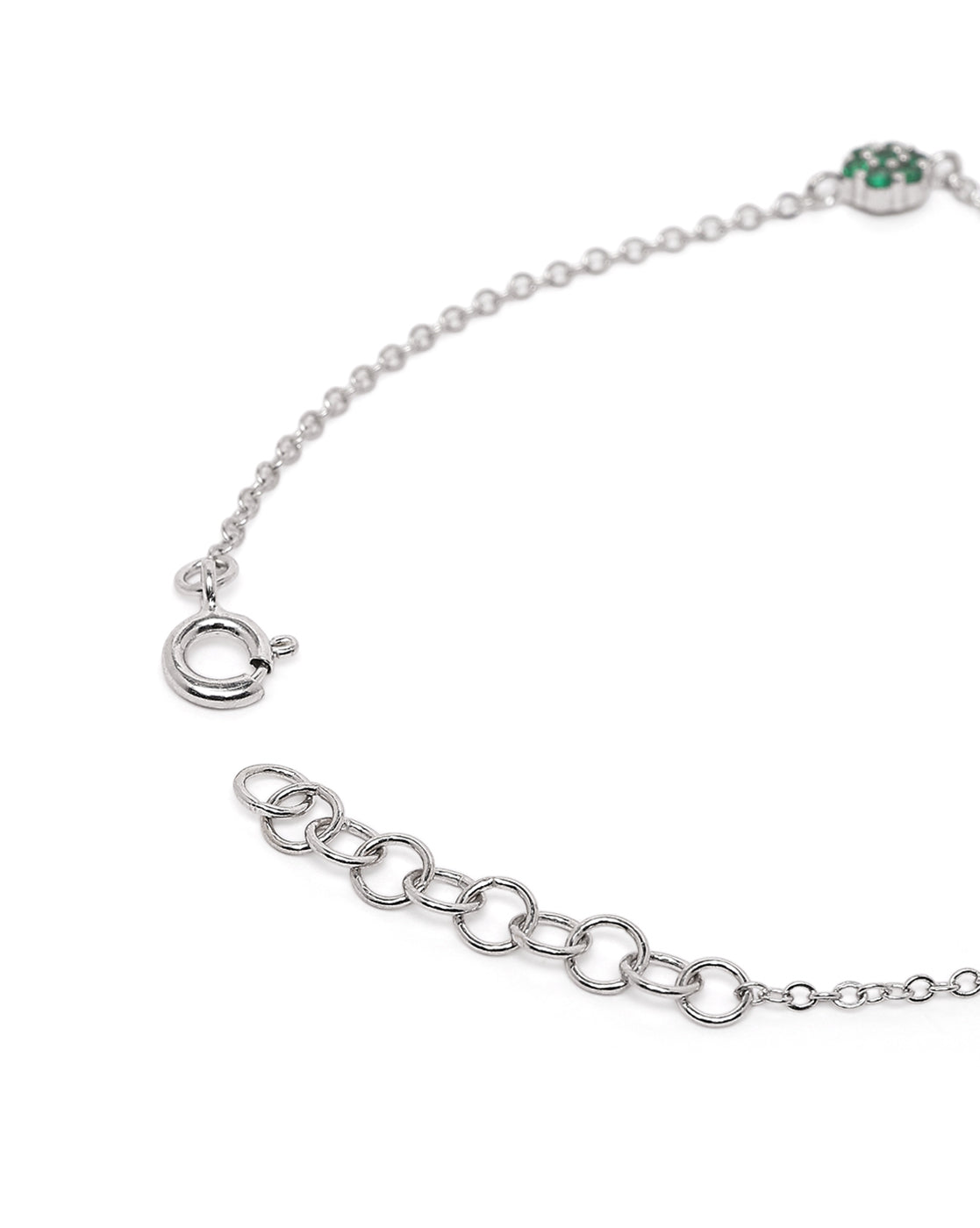 Rhodium Plated Green CZ Van Cleef Charm Adjustable Bracelet