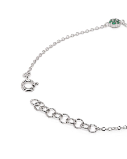 Rhodium Plated Green CZ Van Cleef Charm Adjustable Bracelet