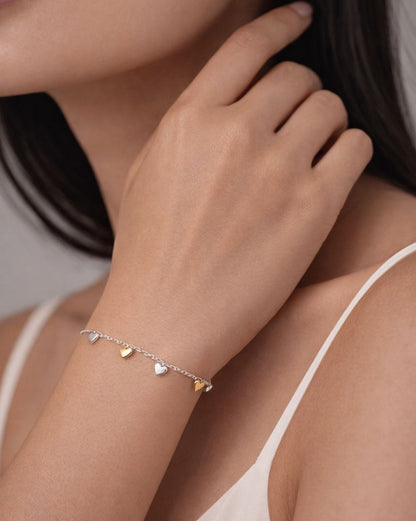 925 Sterling Silver Rhodium Plated Heart Charm Bracelet