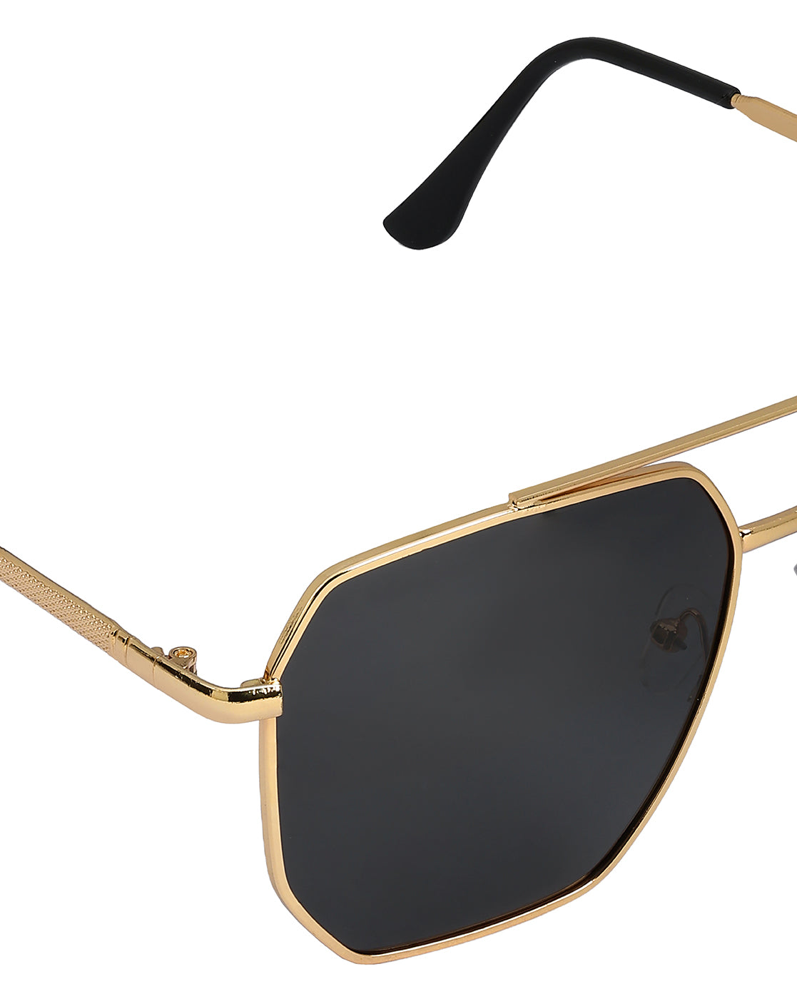 Women Gold and Black Toned Black Polarised Lens Rectangle Sunglasses