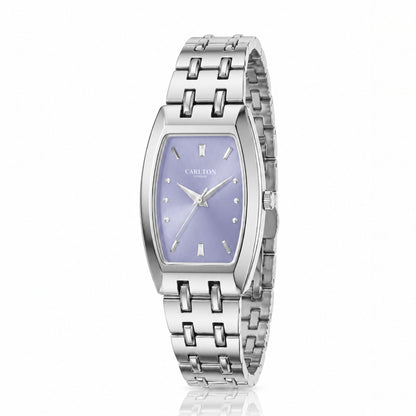 Carlton London Catherine Women’s Watch - Lavender Rectangle Dial, Silver Stainless Steel Strap - CL-CT-SLVR