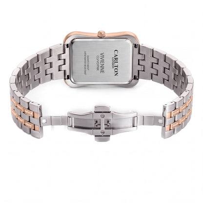 Carlton London Vivienne Women’s Watch - Pink Rectangle Dial, Dual Tone Stainless Steel Strap - CLVVDPNK