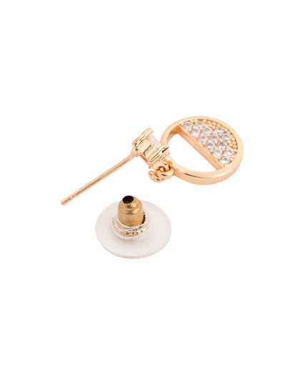 Rose Gold Plated CZ Sparkle Solitaire Round Drop Earring