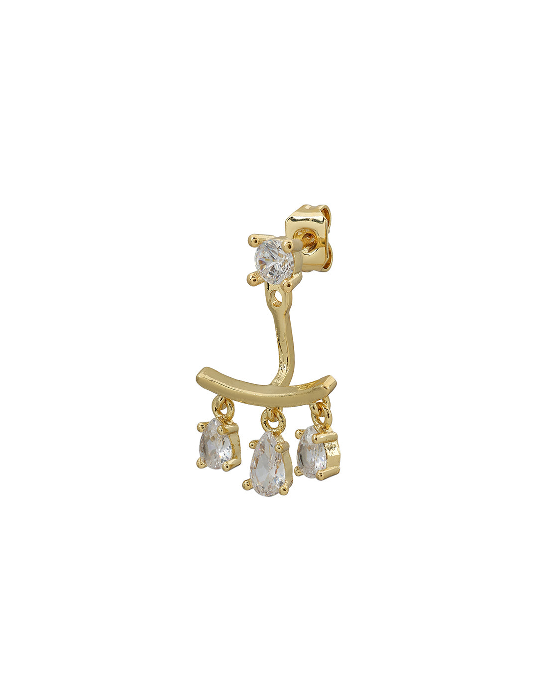 Gold Plated Designer Ear Cuff, Petite Stud &amp; Front-Back Earring Piercing Set