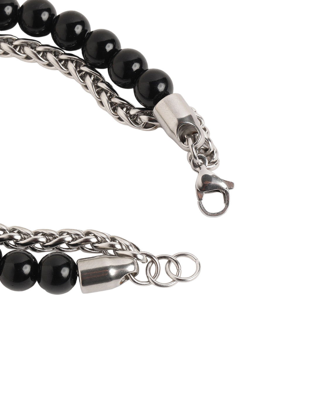 Men Silver Plated Bead Double Chain Layered Bracelet
