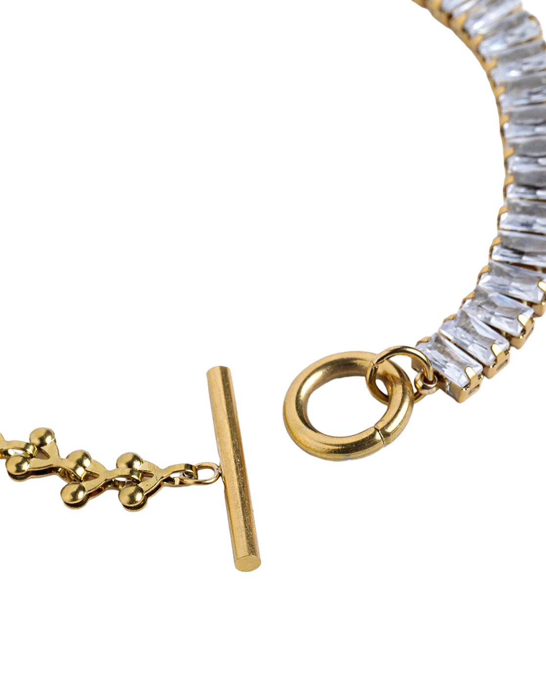 Gold Plated Fancy Half-n-Half Baguette CZ &amp; Fancy Link Chain Toggle Designer Bracelet