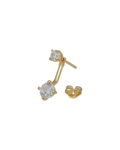 18Kt Gold-Plated CZ Solitaire Front &amp; Back Drop Earrings