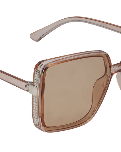 Women Nude &amp; Silver Toned UV Protected Clear Lens Oversized Sunglasses