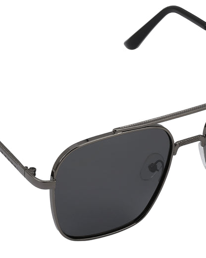 Men Metallic and Black Toned Black Polarised Lens Rectangle Sunglasses