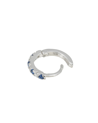 925 Sterling Silver Rhodium Plated Blue Saphire CZ Studded Mini Hoop Earring