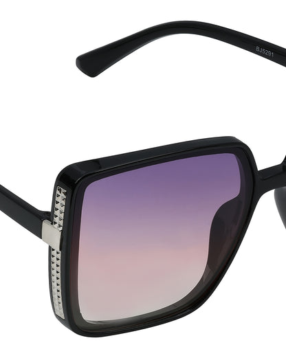 Women Black &amp; Silver Toned UV Protected Gradient Lens Oversized Sunglasses