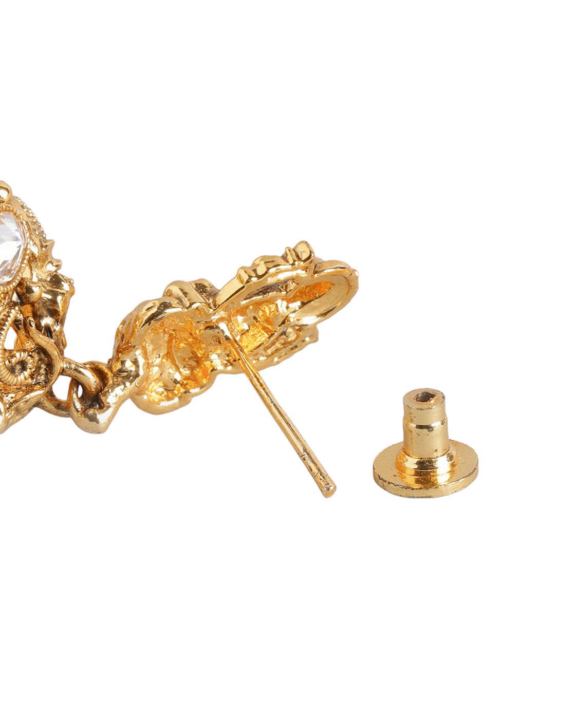 Gold Plated Temple and Laxmi Pearl Dome Jhumka Earring
