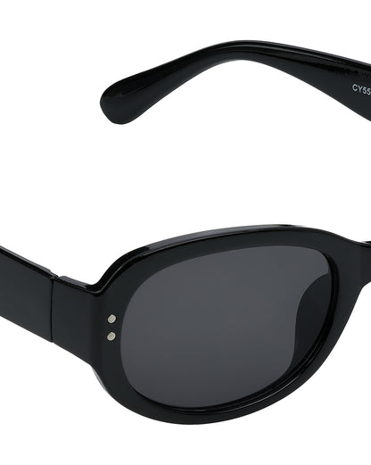 Women Black Toned UV Protected Black Lens Oval Retro Sunglasses
