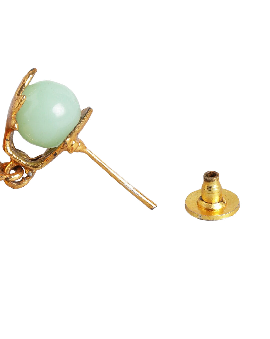 Gold Plated Enamel Green Stone &amp; Pearl Tassel Drop Earring