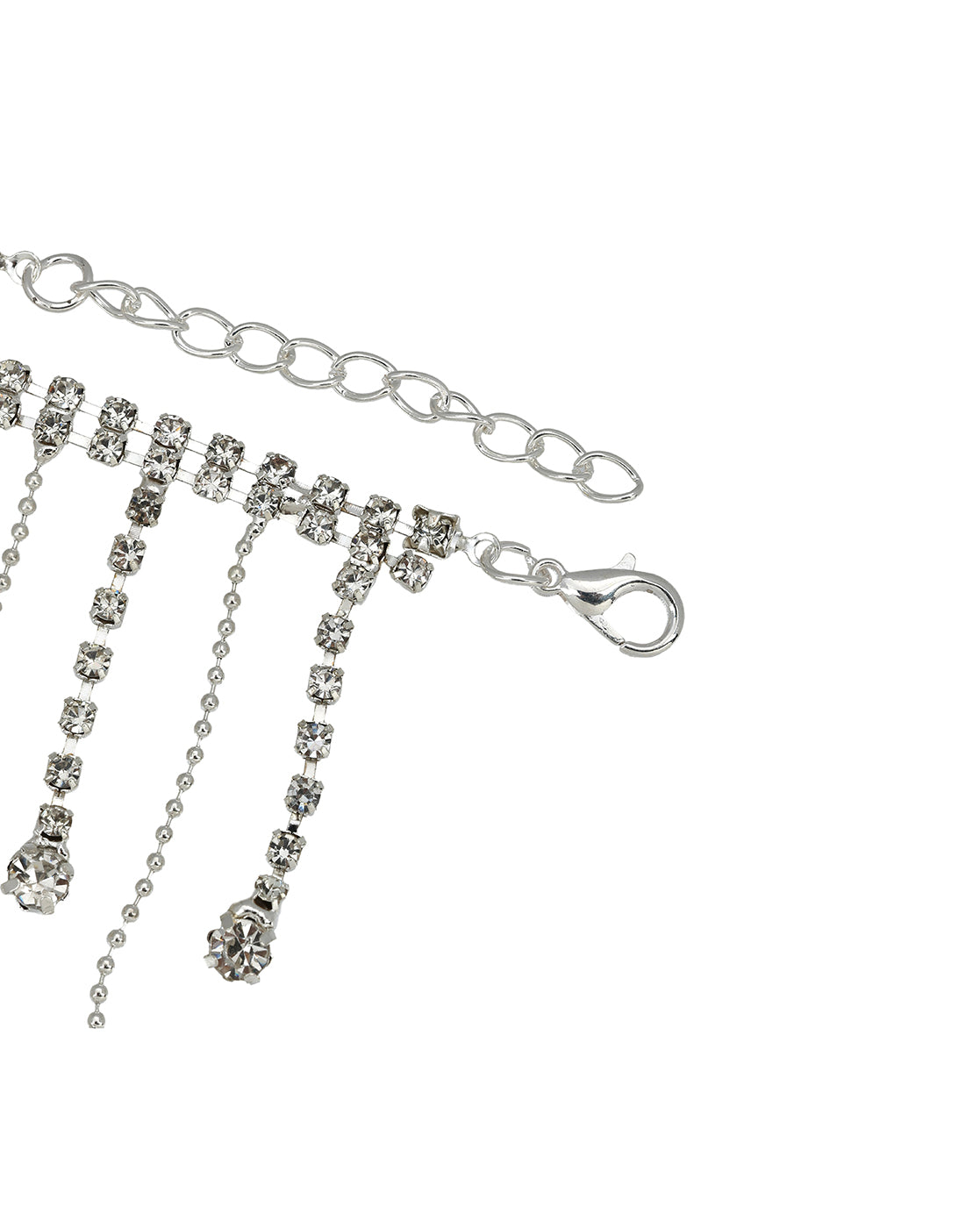 Silver Plated Rhinestone Tassel Fringe Anklet