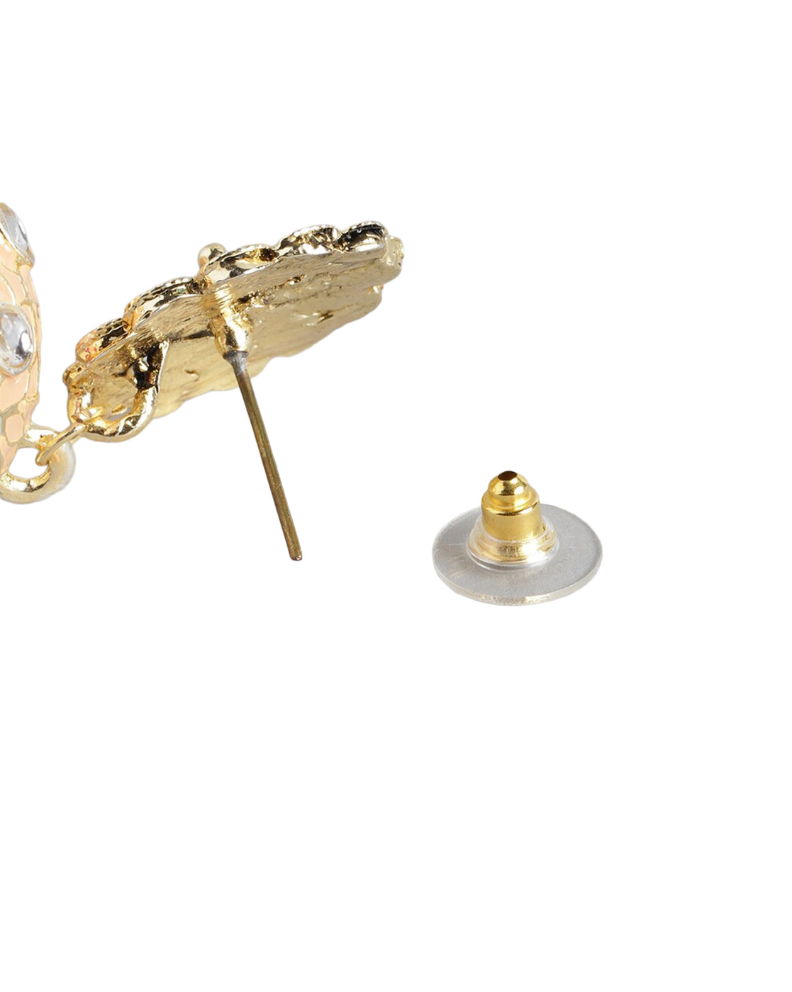 Gold Plated Kundan and Pearl Peach Enamel Dome Jhumka Earring