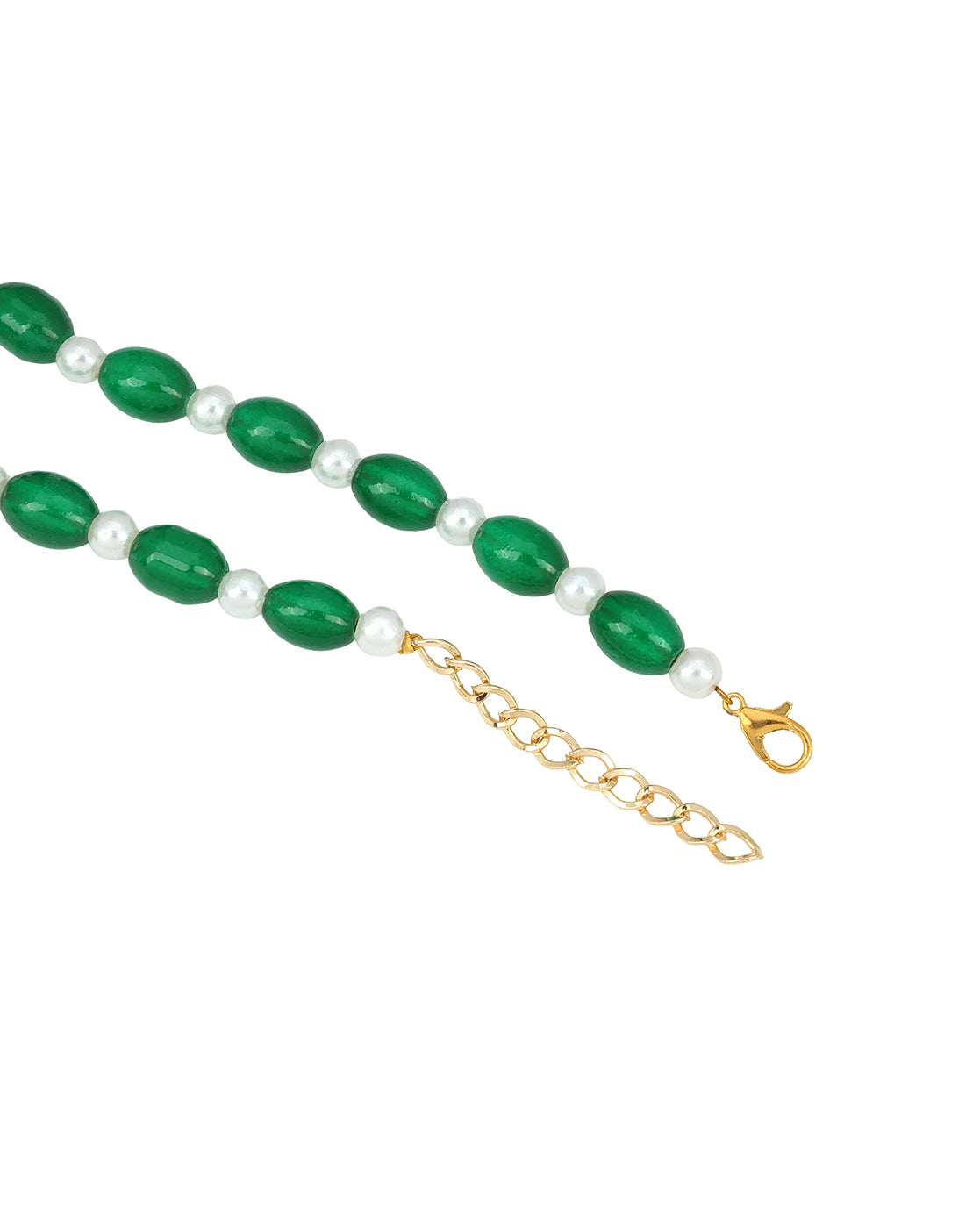 Gold Plated Emerald Green &amp; Pearl Beaded and CZ Jewellery Set