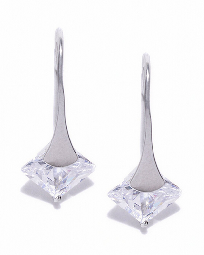 Women Grey Toned UV Protected Sunglasses &amp; Rhodium Plated Solitaire Drop Earring Set