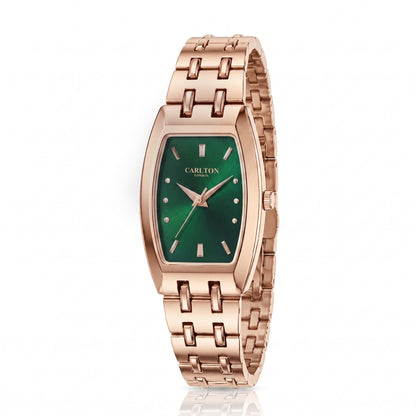Carlton London Catherine Women’s Watch - Green Rectangle Dial, Rose Gold Stainless Steel Strap - CL-CT-RGRN