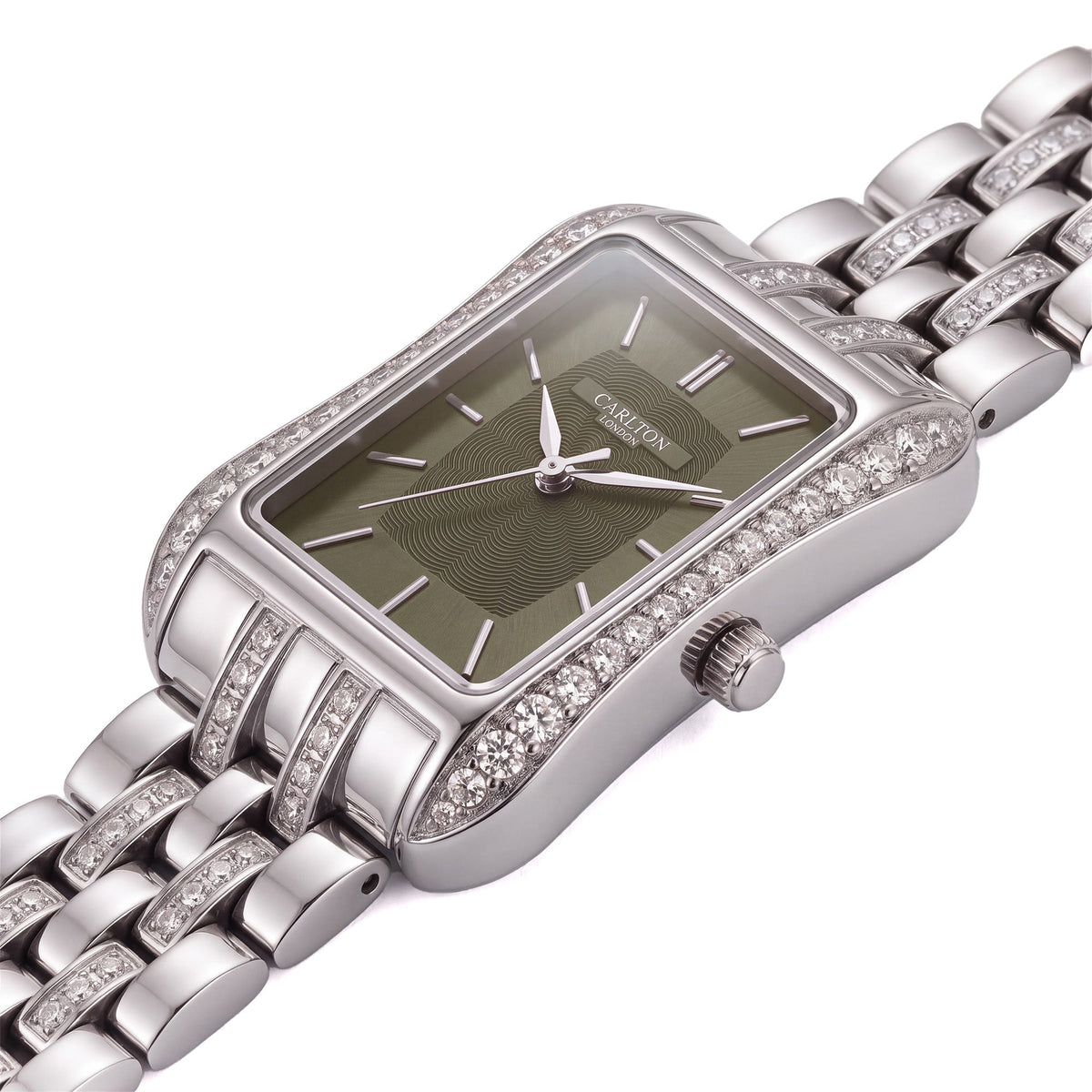 Carlton London Vivienne Women’s Watch - Olive Green Rectangle Dial, Silver Stainless Steel Strap - CLVVSGRN