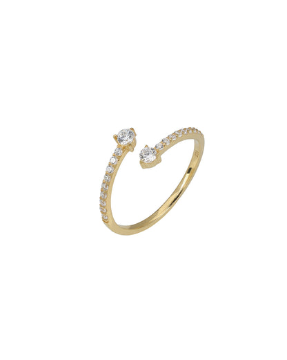 925 Sterling Silver 18kt Gold Plated CZ Adjustable Finger Ring
