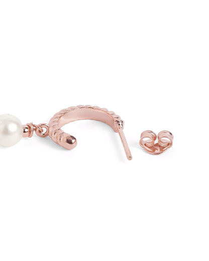 18kt Rose Gold Plated Dangling Pearl Geometric Half Hoop Earring