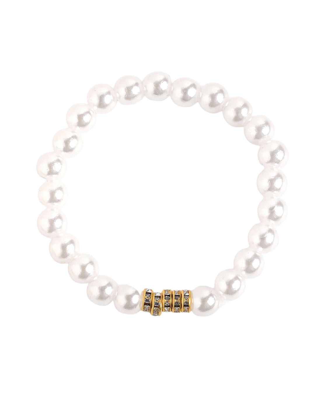 Set of 5 Gold Toned Pearl and Bead Stretchable Bracelet Multipack Set