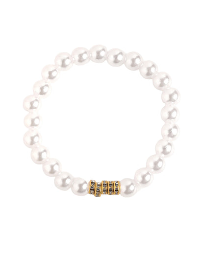Set of 5 Gold Toned Pearl and Bead Stretchable Bracelet Multipack Set