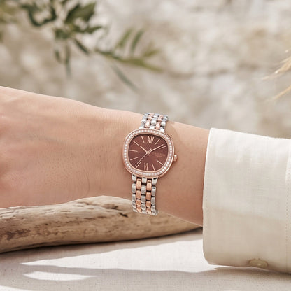 Carlton London Maisie Women’s Watch - Dark Coral Rectangle Dial, Dual Tone Stainless Steel Strap - MSDTCRL