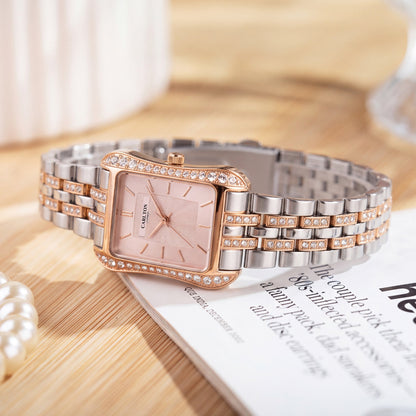 Carlton London Vivienne Women’s Watch - Pink Rectangle Dial, Dual Tone Stainless Steel Strap - CLVVDPNK