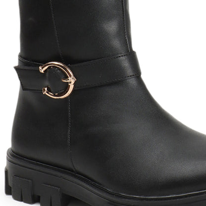 Women Block-Heeled Buckle Detail Winter Long  Boots