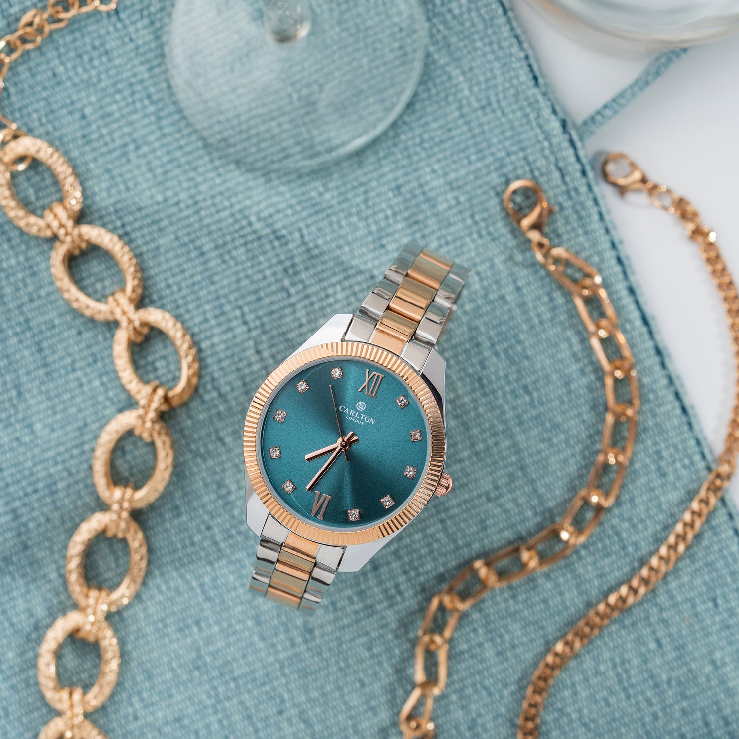 Women Gift Set 4 Of Blue Dial Watch + 3  Bracelets CLPLG076