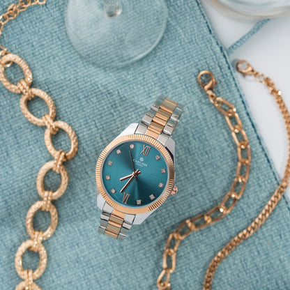 Women Gift Set 4 Of Blue Dial Watch + 3  Bracelets CLPLG076