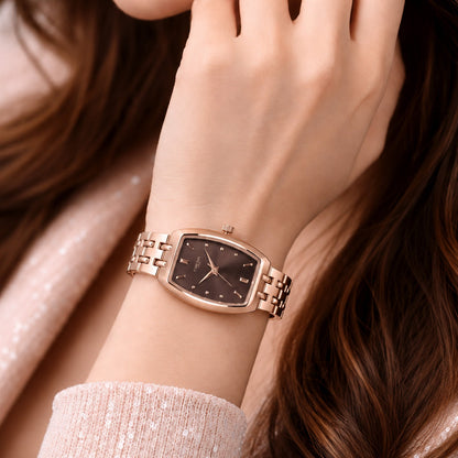 Carlton London Catherine Women’s Watch - Brown Rectangle Dial, Rose Gold Stainless Steel Strap - CL-CT-RBRN